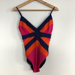 Gottex surplice spaghetti strap Colorblock one piece swimsuit size 6
